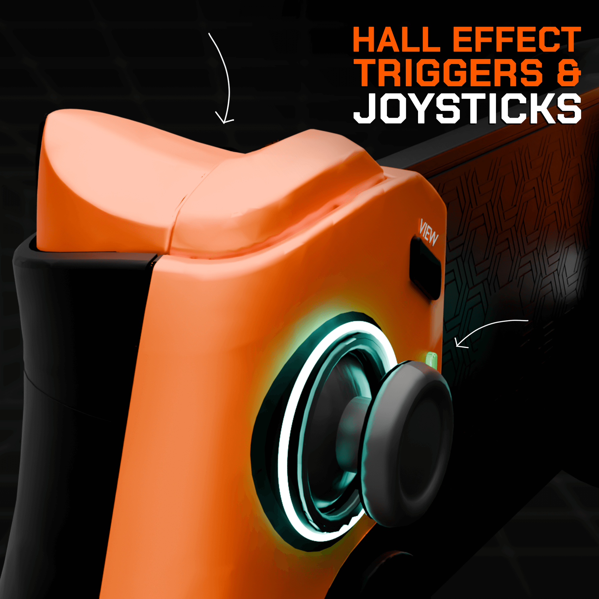 Close-up of UNCTRL RAGE Type-C mobile gaming controller showing hall effect triggers and joysticks.