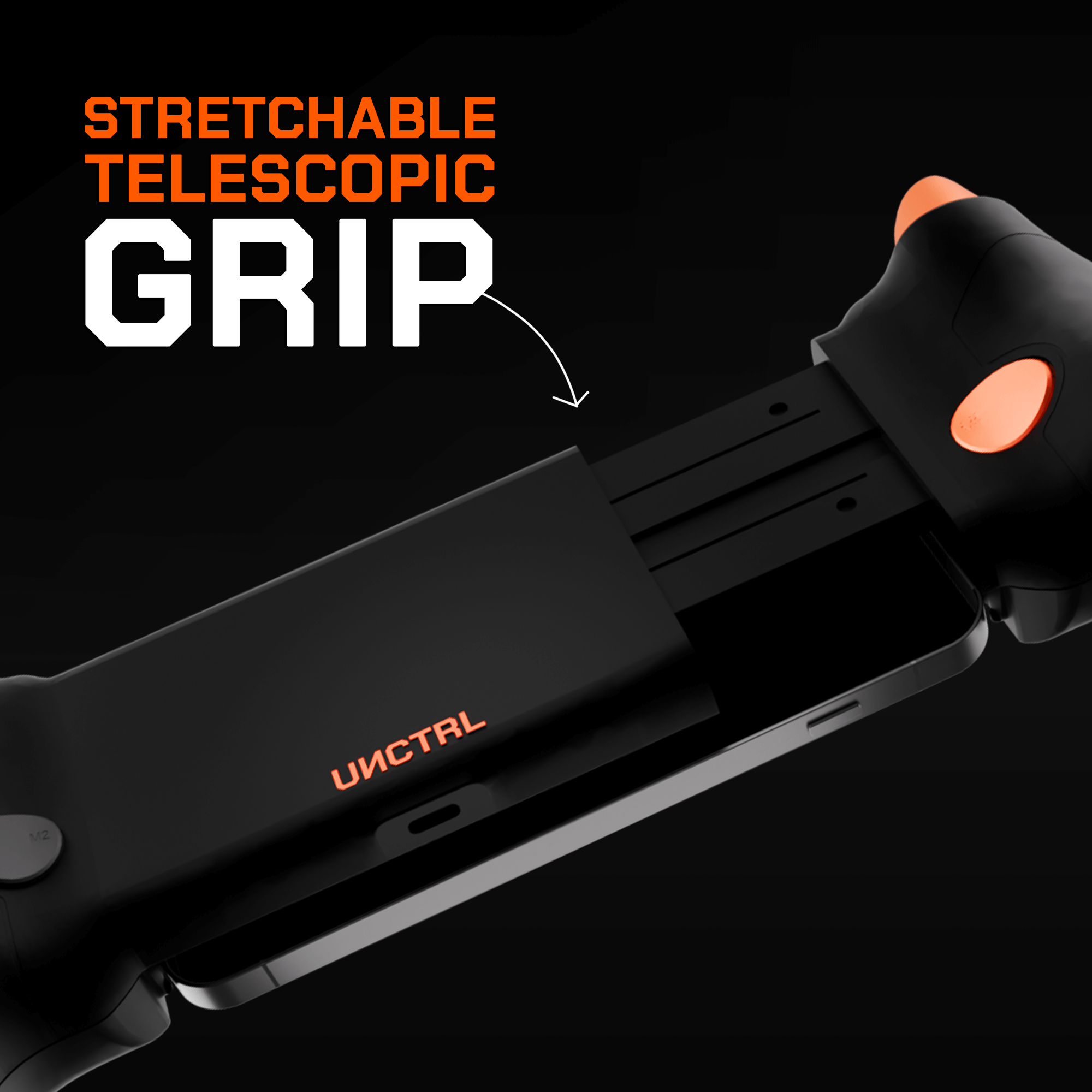 UNCTRL RAGE Type-C mobile gaming controller with stretchable telescopic grip for enhanced gameplay.