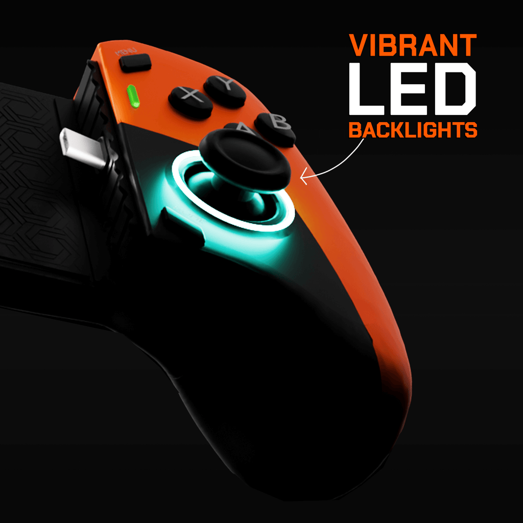 UNCTRL RAGE Type-C mobile gaming controller featuring vibrant LED backlights for enhanced gaming experience.